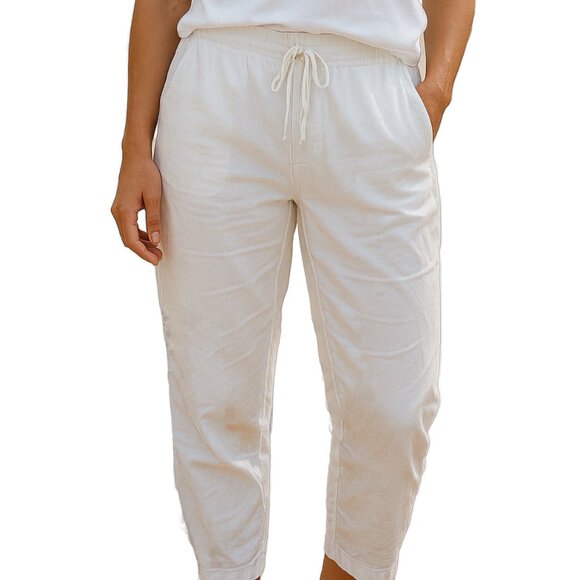 L.L. Bean White Cotton Crop Pants Drawstring Elastic Waist 24W NWT - Picture 1 of 11